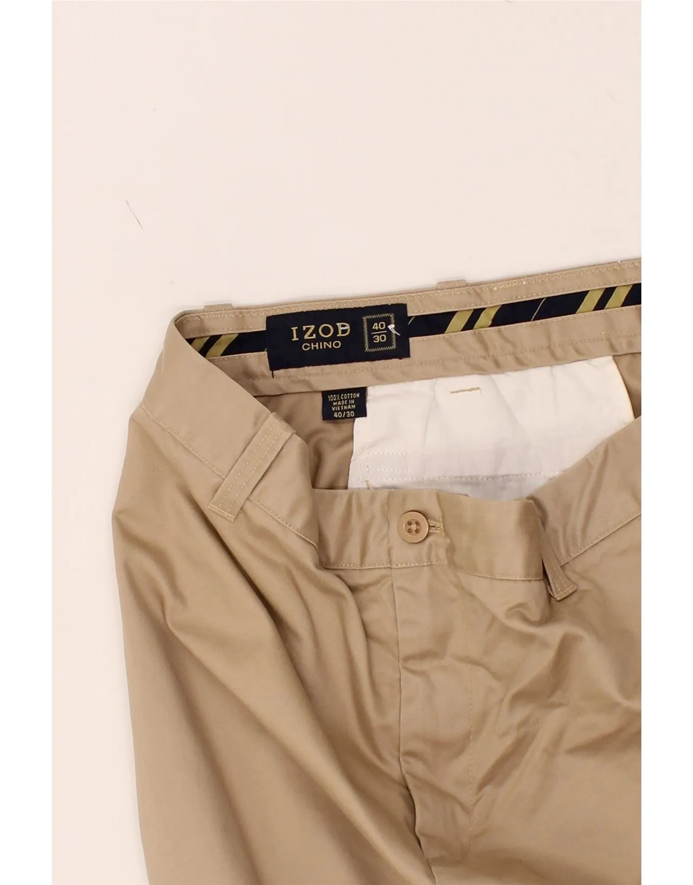 IZOD Mens Straight Chino Trousers W40 L30 Beige Cotton