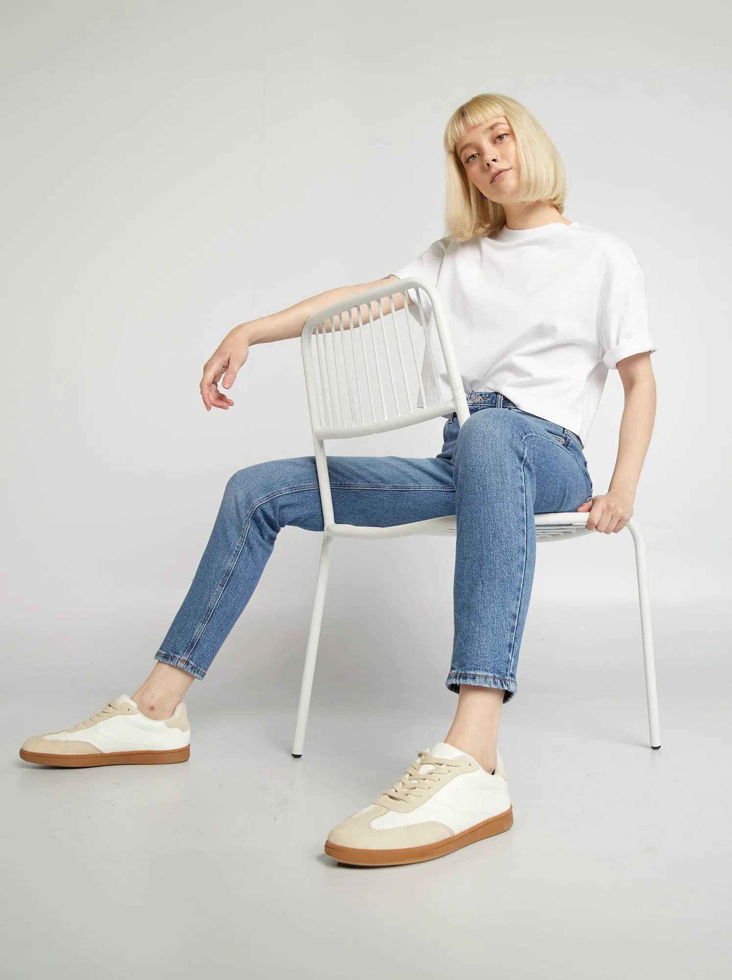 Jeans slim a vita alta con abrasioni - BLU