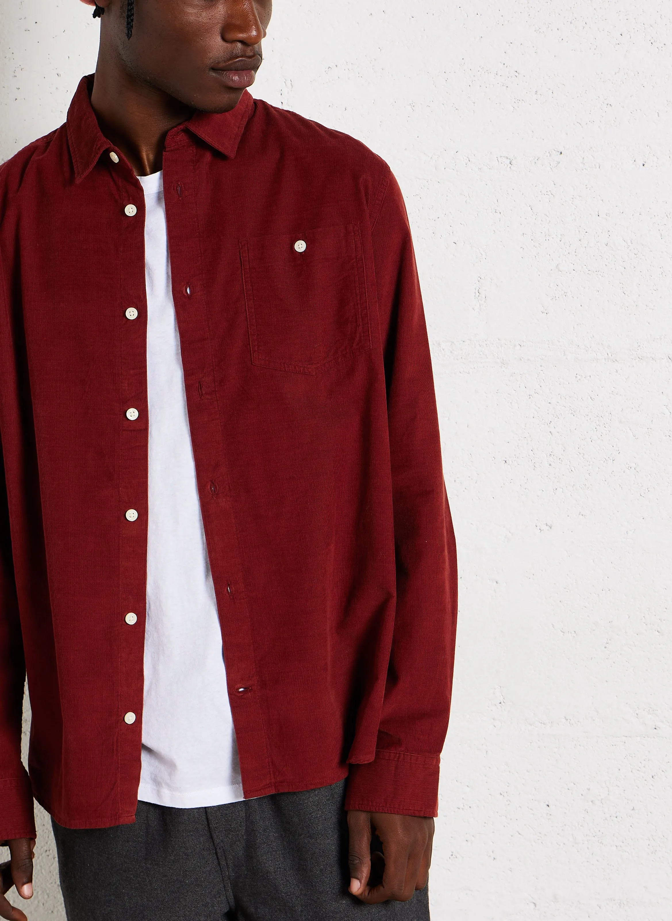  KNOWLEDGE COTTON APPAREL   Camicia con colletto classico in velluto a coste in cotone biologico | Rosso