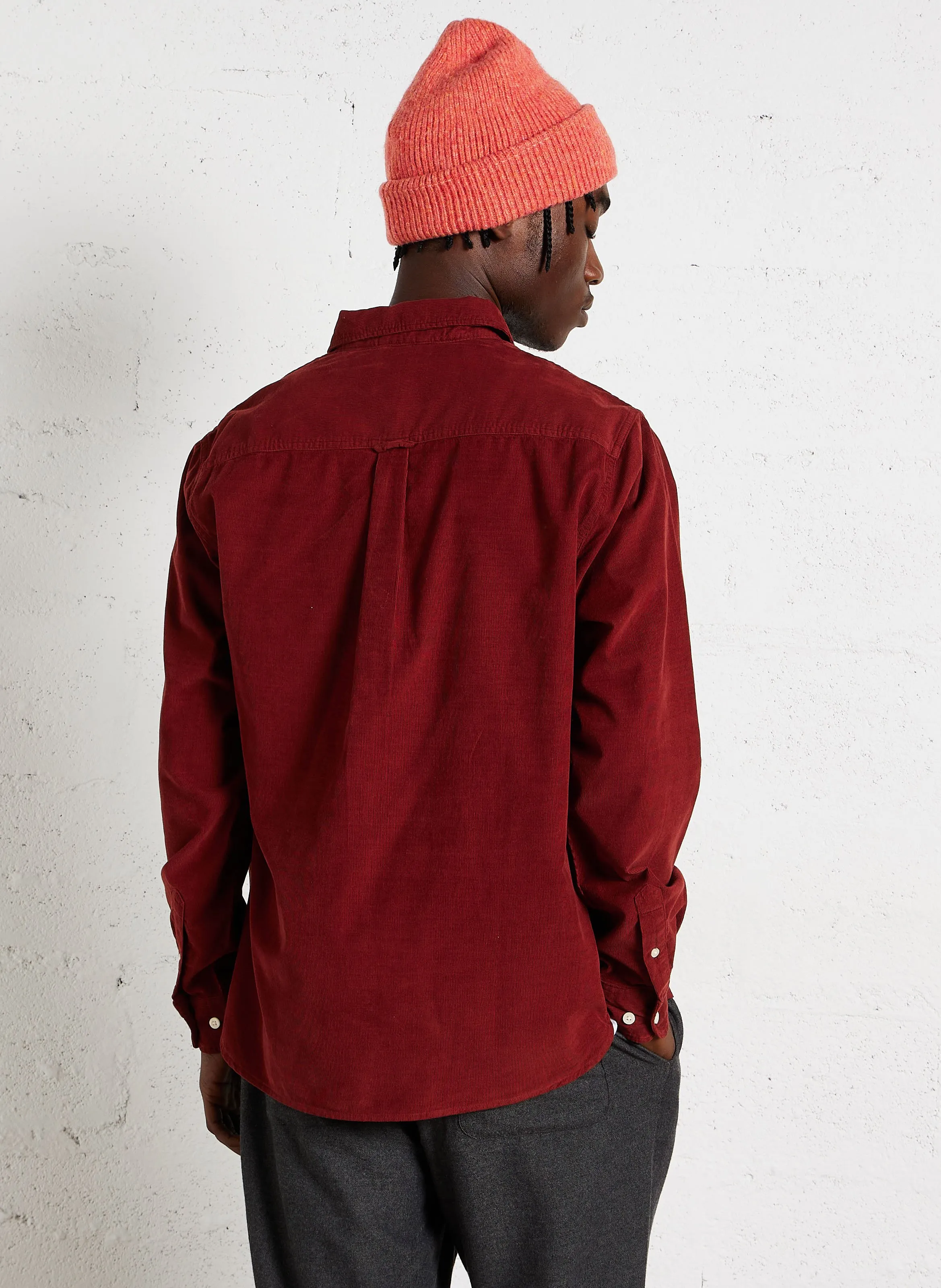  KNOWLEDGE COTTON APPAREL   Camicia con colletto classico in velluto a coste in cotone biologico | Rosso