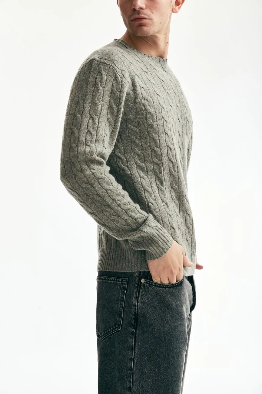 Maglia lana/cashmere a trecce grigio 