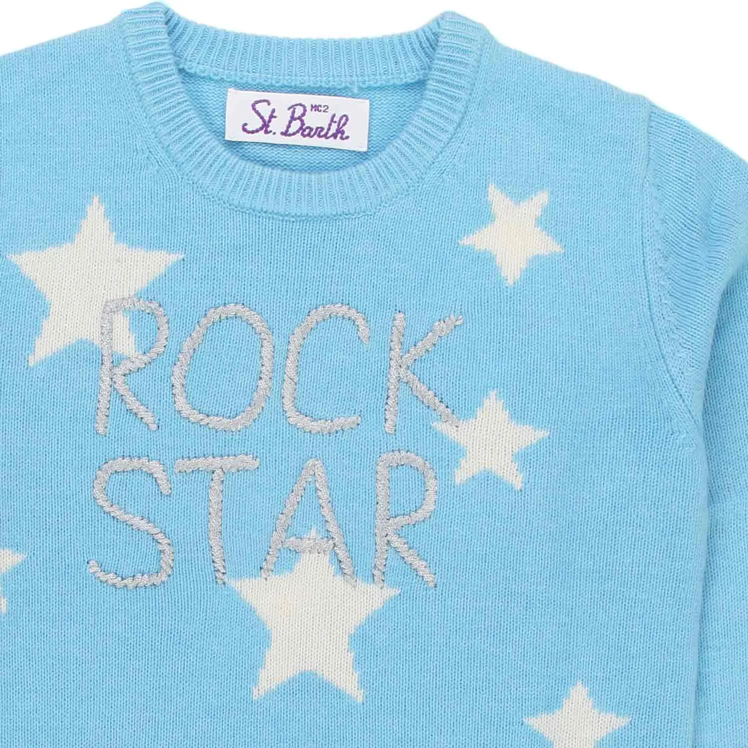 Maglione Celeste Con Stelle Bambina E Teen