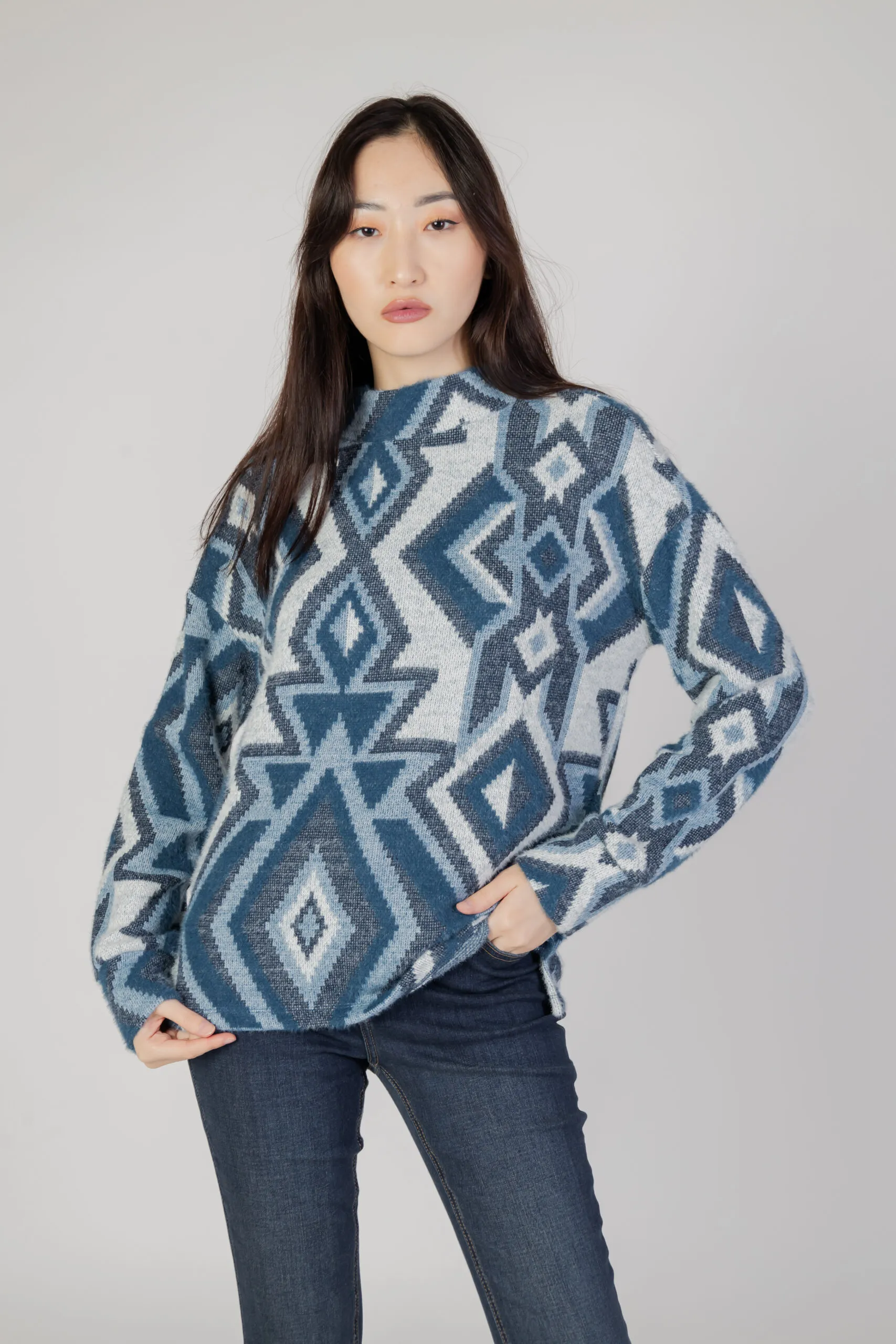 Maglione Street One fluffy dessin turtle Celeste