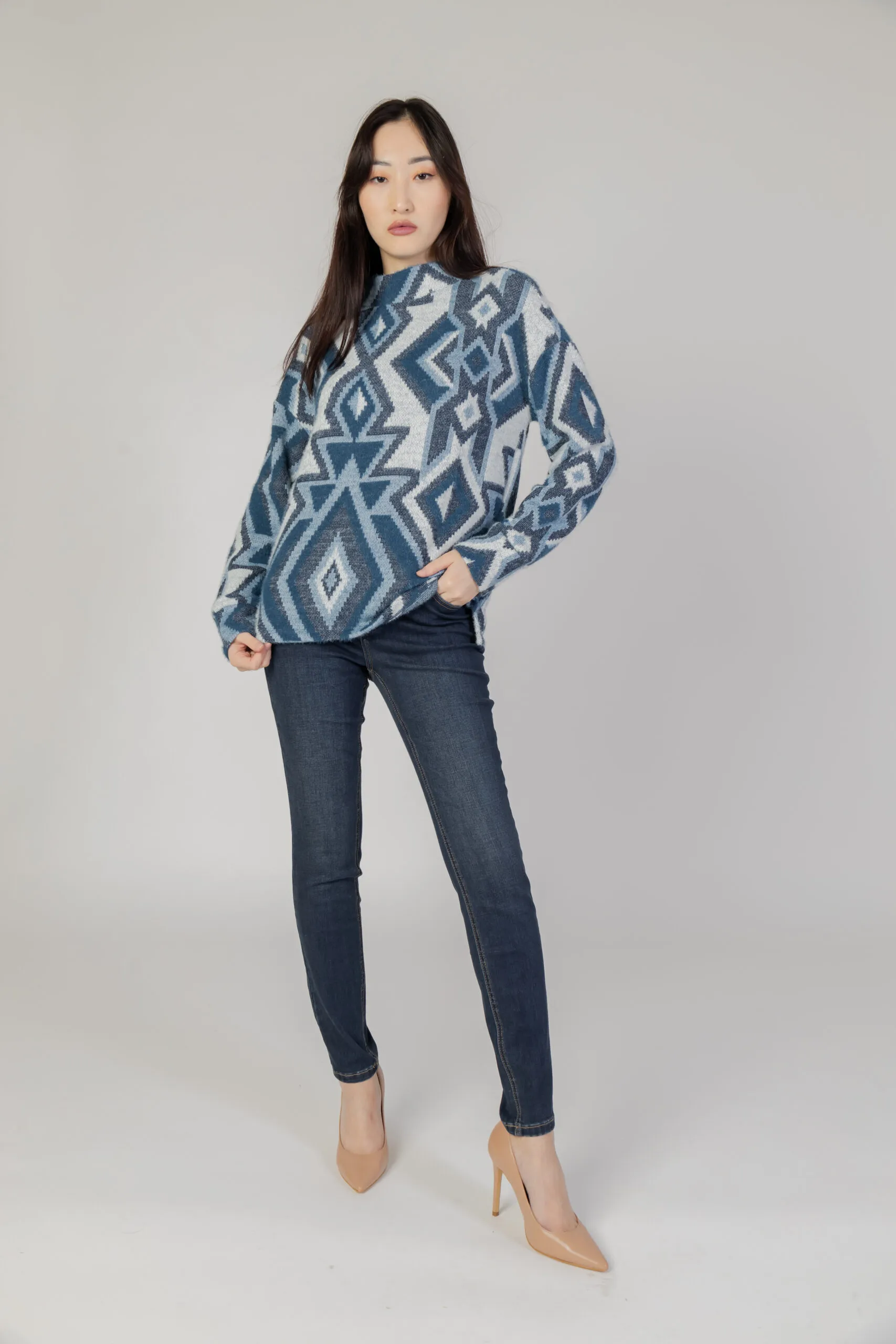 Maglione Street One fluffy dessin turtle Celeste
