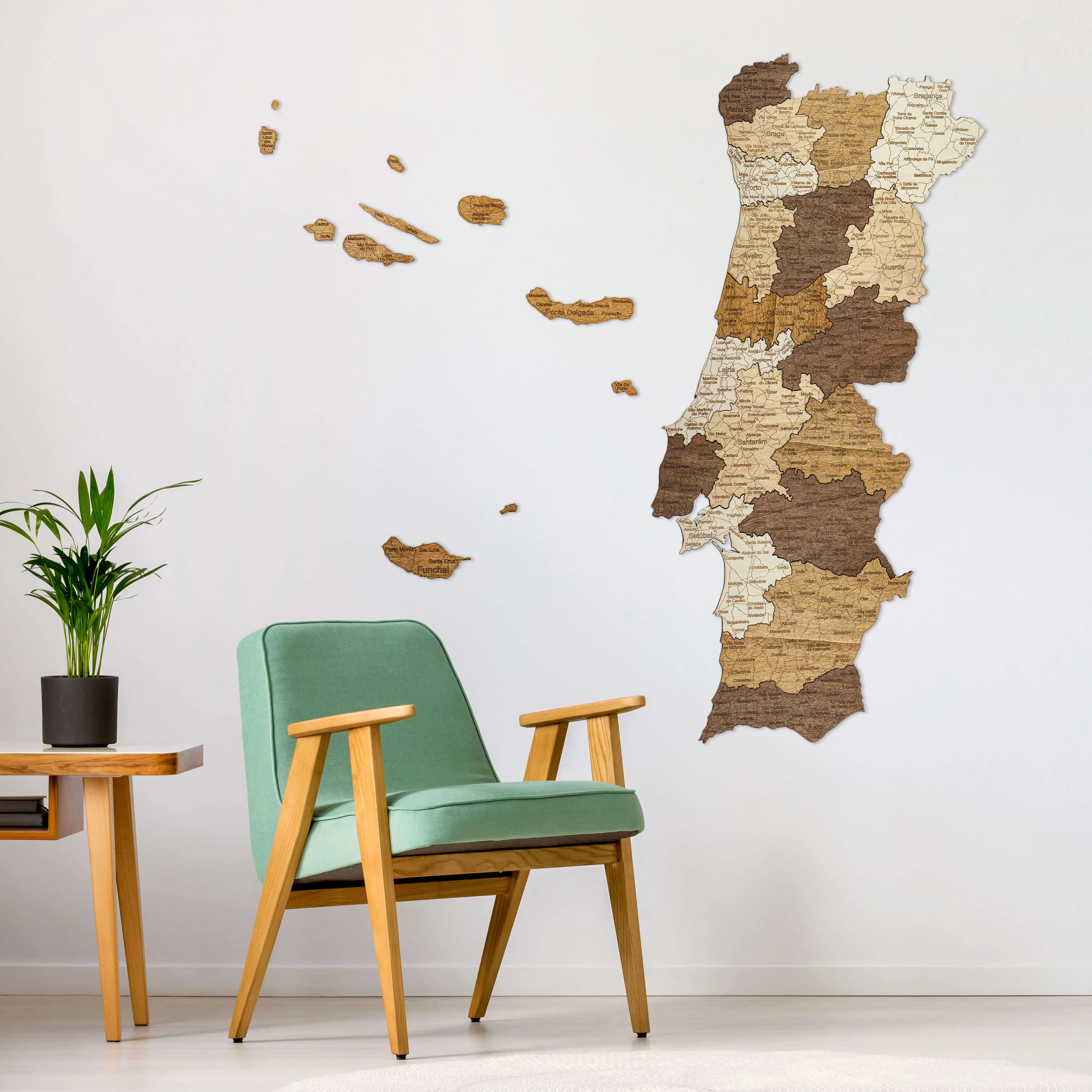 Mappa del Portogallo in legno