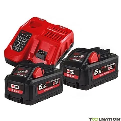 Milwaukee Accessori 4933464713 M18 HNRG-552 - M18 HB5 DUO Pack 18V 5,5Ah ad alta potenza + Caricabatterie M12-18FC