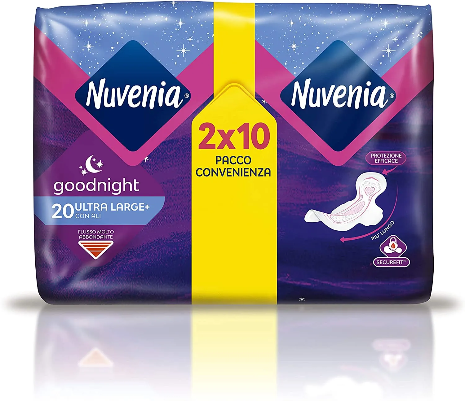 Nuvenia - Assorbente Ultra Notte con Ali - Superficie Traspirante e Assorbenza Rapida - 6 Confezioni da 10 Assorbenti