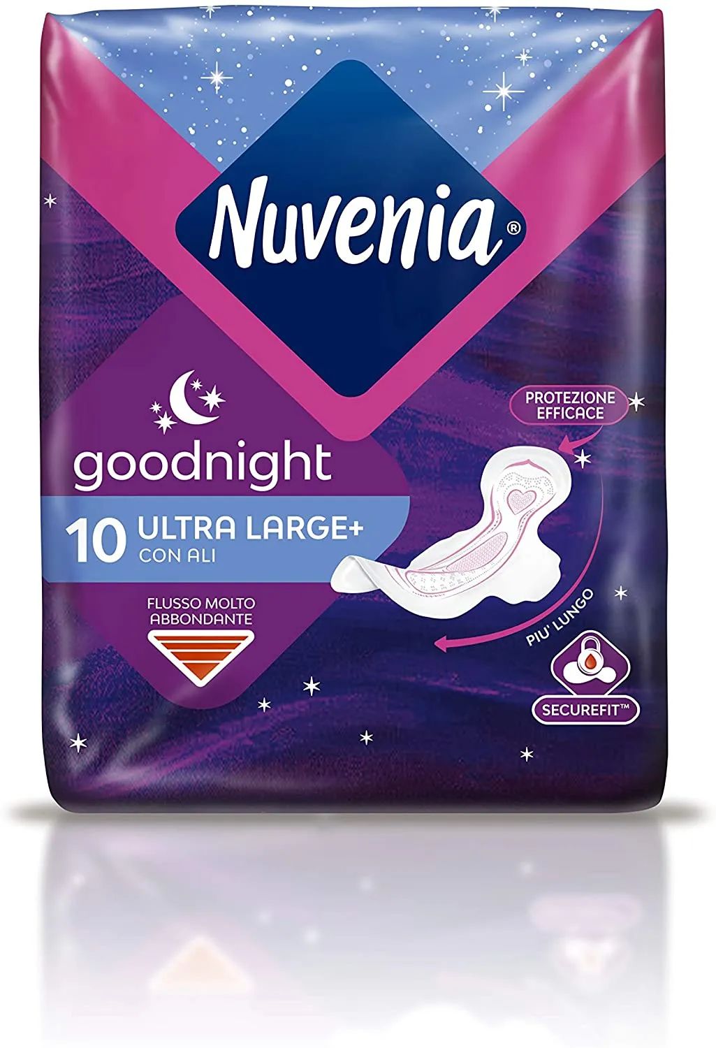 Nuvenia - Assorbente Ultra Notte con Ali - Superficie Traspirante e Assorbenza Rapida - 6 Confezioni da 10 Assorbenti