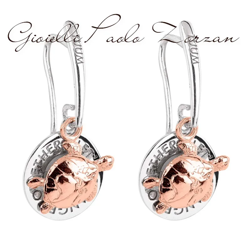 ORECCHINI Mini GAIA in Argento Rodiato e tartaruga GAIA in oro Rosa 9kt GAIAEM90CPR