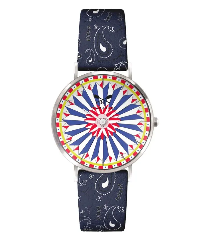 OROLOGIO IL SOLE dm. 36,5 PELLE STAMPA BANDANA BLU