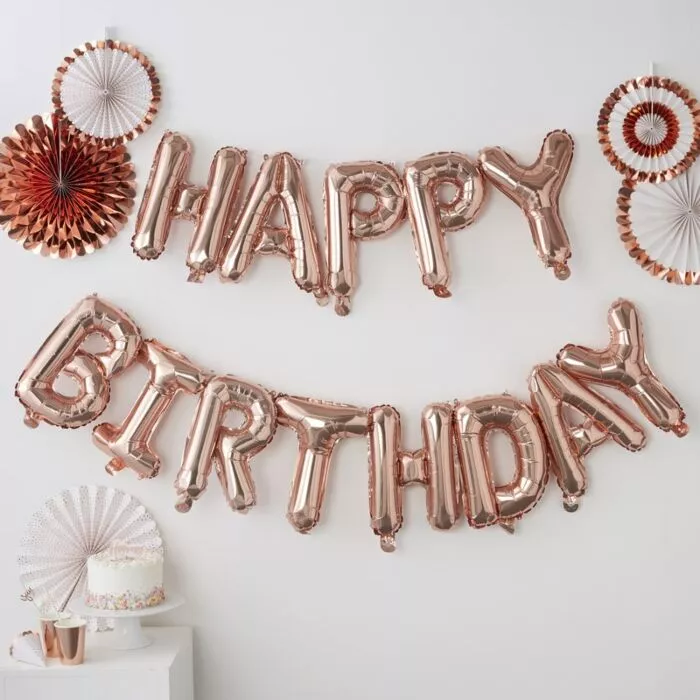 Palloncino Happy Birthday rosa 5m x 41cm