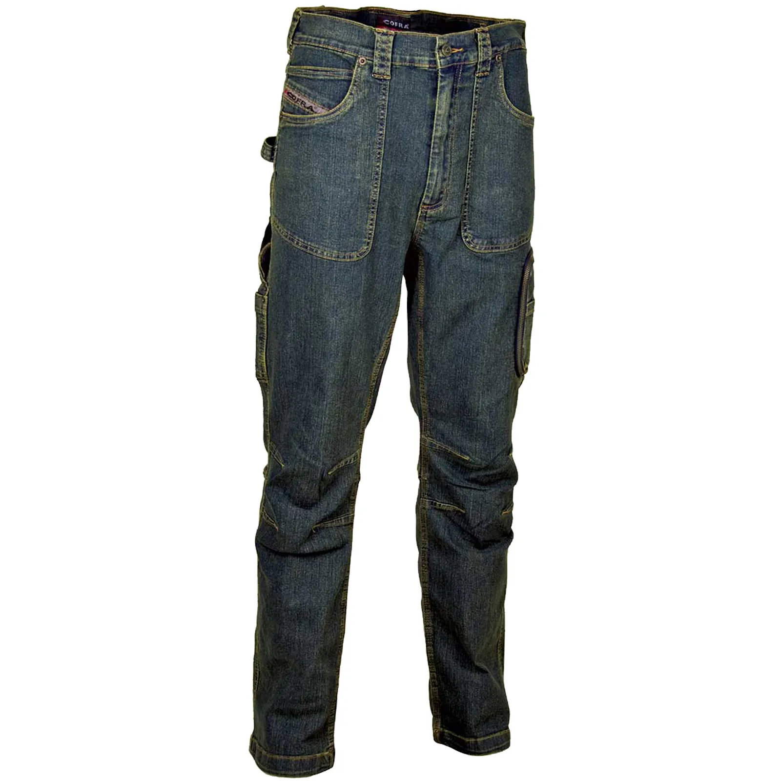 Pantalone Cargo JEANS da Lavoro COFRA Multitasche Tessuto Elasticizzato Chiusure Zip modello BARCELONA