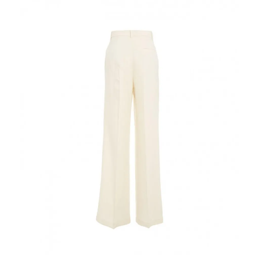 Pantaloni a pieghe in misto lino crema