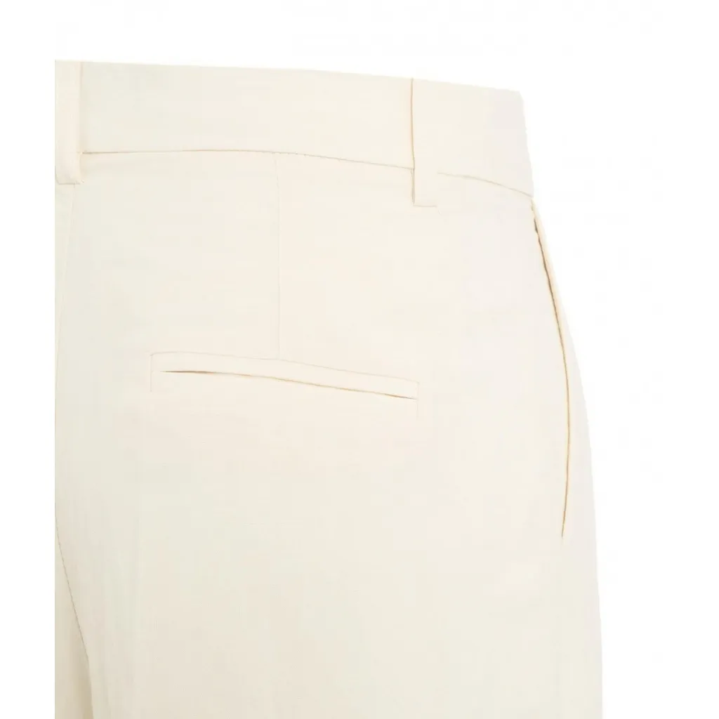 Pantaloni a pieghe in misto lino crema