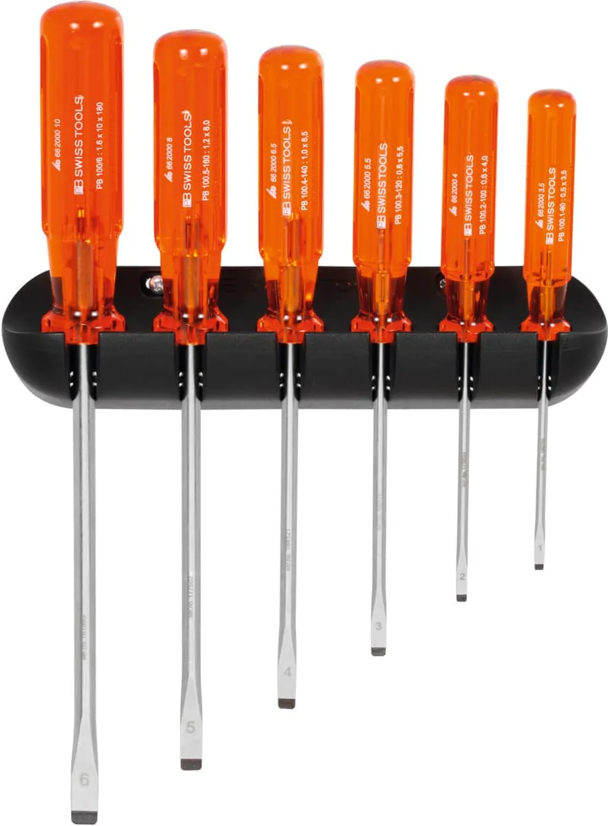 PB SWISS TOOLS - Set di giraviti normalizzati per viti con intaglio, con impugnatura in plastica e supporto a parete, Numero di 