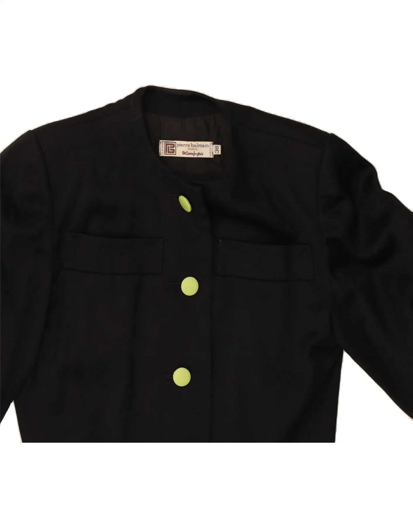 PIERRE BALMAIN Womens Crop 4 Button Blazer Jacket IT 38 XS Black