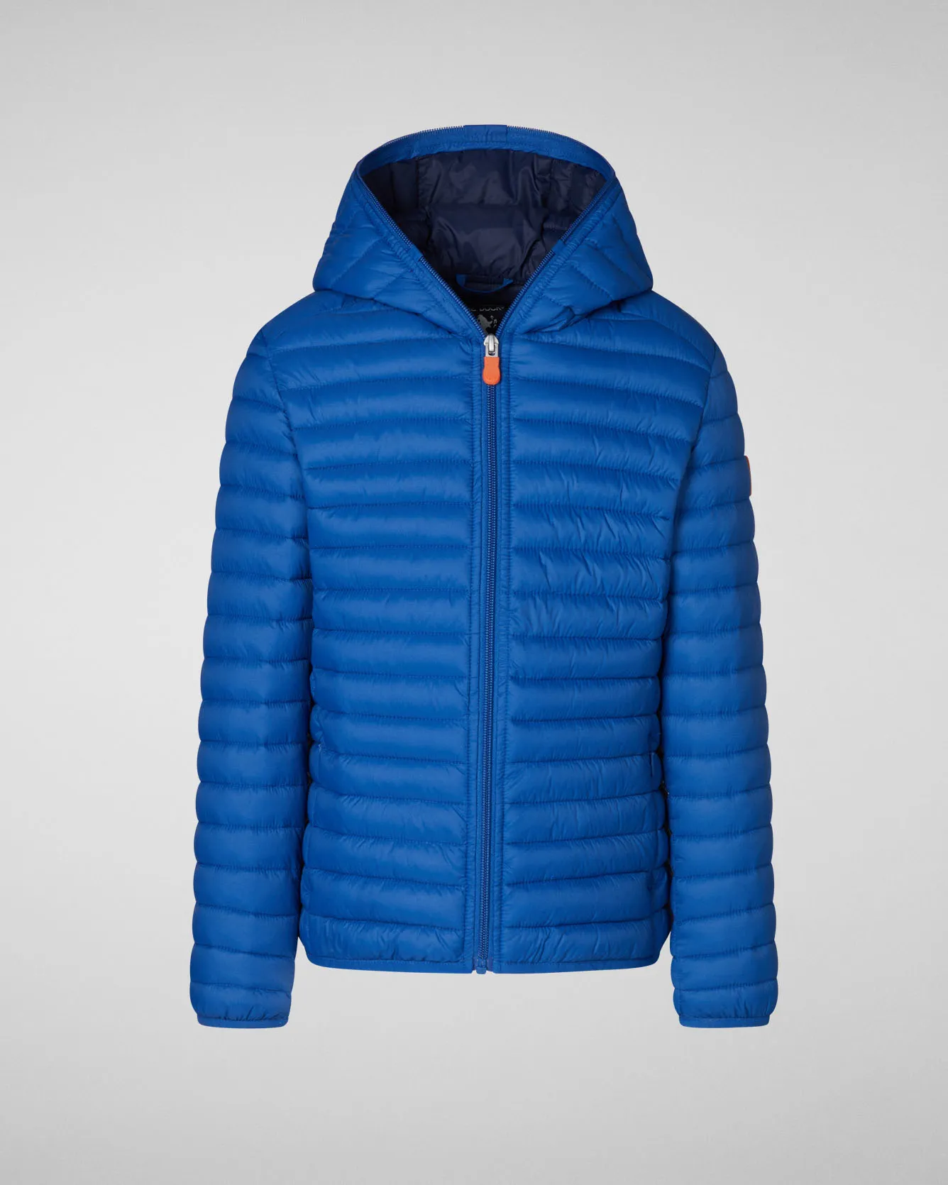 Piumino blu royal Huey con cappuccio fisso in nylon opaco imbottito in Plumtech® 4-8 anni
