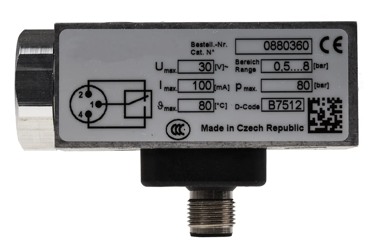 Pressostato RS PRO, 0.5bar min, 8bar max, M12 x 1, 30V