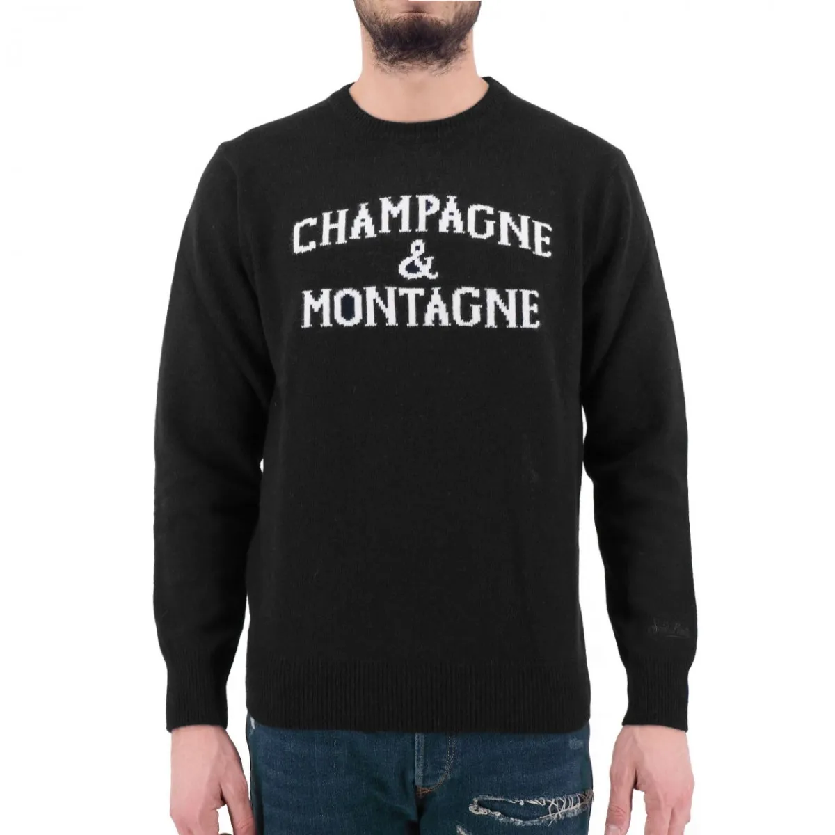 Round Neck Sweater Champagne & Montagne, Nero