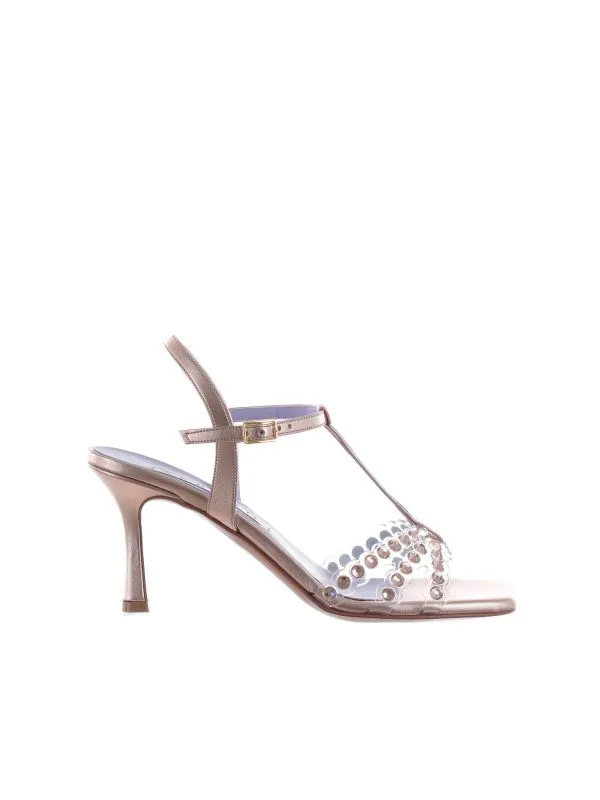 Sandalo in pelle metal e pvc con pietre