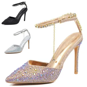 Scarpe Decoltè Da Donna Cerimonia Tacco Elegante Strass Brillantini Pietri 1368