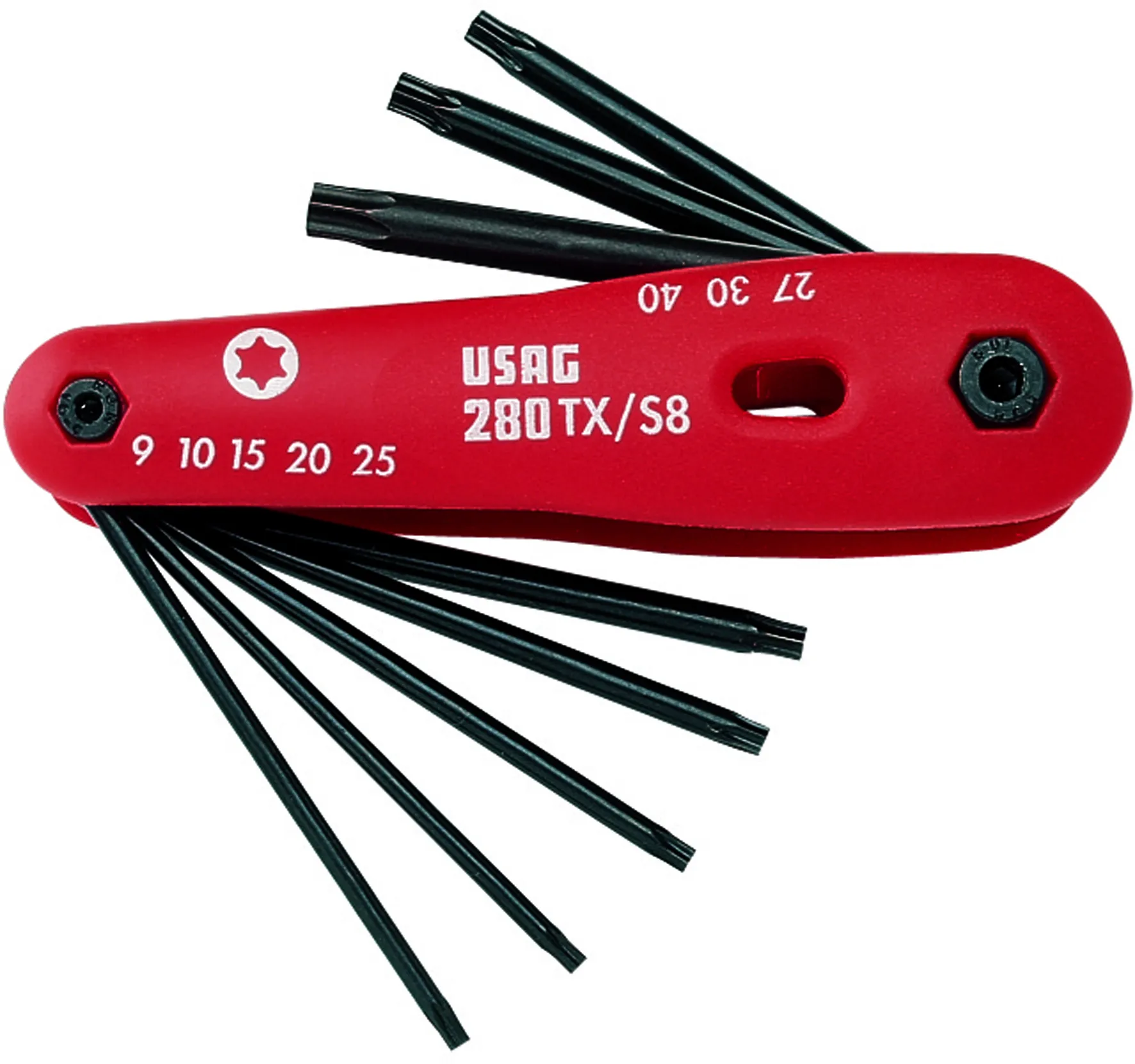 Set chiavi esagonali Usag, 8 pezzi, T9-T10-T15-T20-T25-T27-T30-T40, con braccio Corto