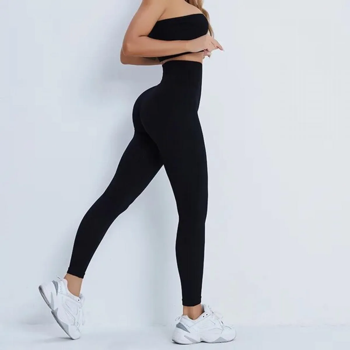 Set da yoga senza cuciture Sport Fitness Vita alta Pantaloni per il sollevamento dell'anca Reggiseno monospalla Abiti da allenam