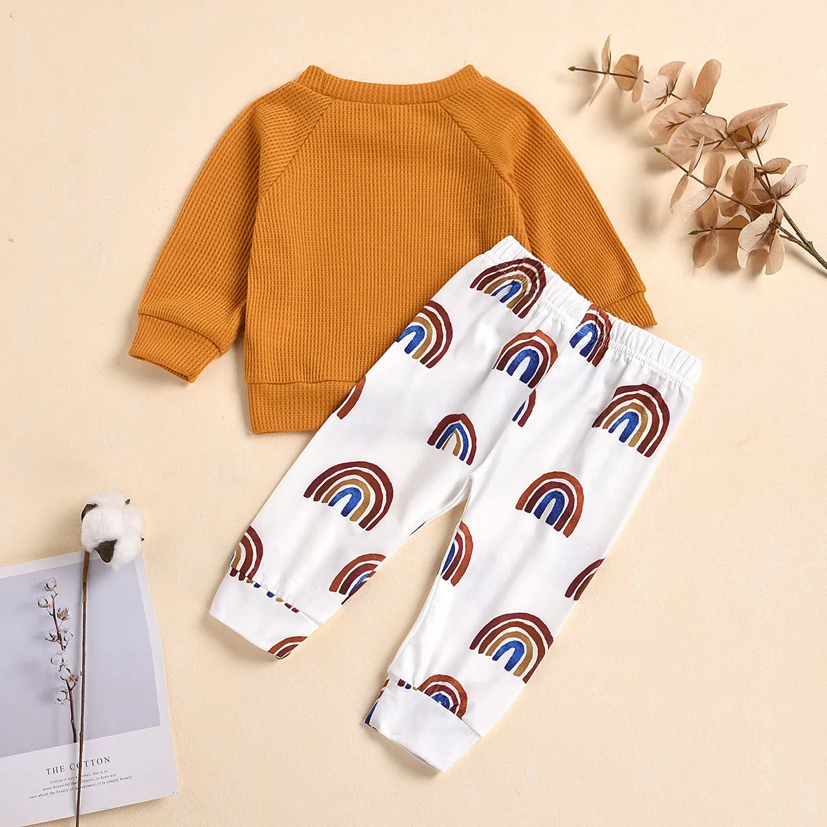 Set maglia e pantalone casual in cotone per casa e per passeggio arcobaleno