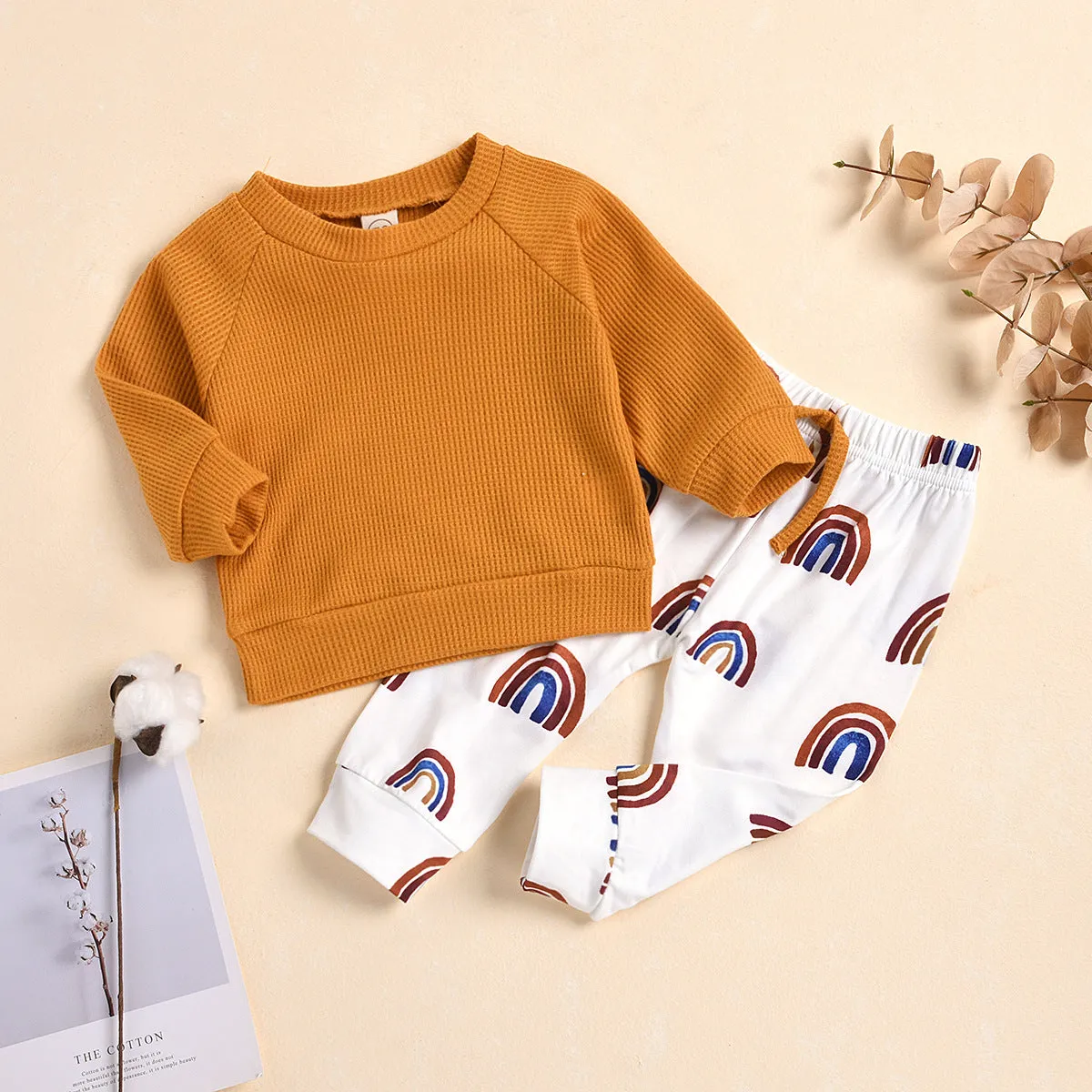 Set maglia e pantalone casual in cotone per casa e per passeggio arcobaleno