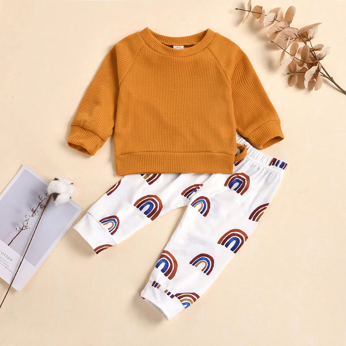 Set maglia e pantalone casual in cotone per casa e per passeggio arcobaleno