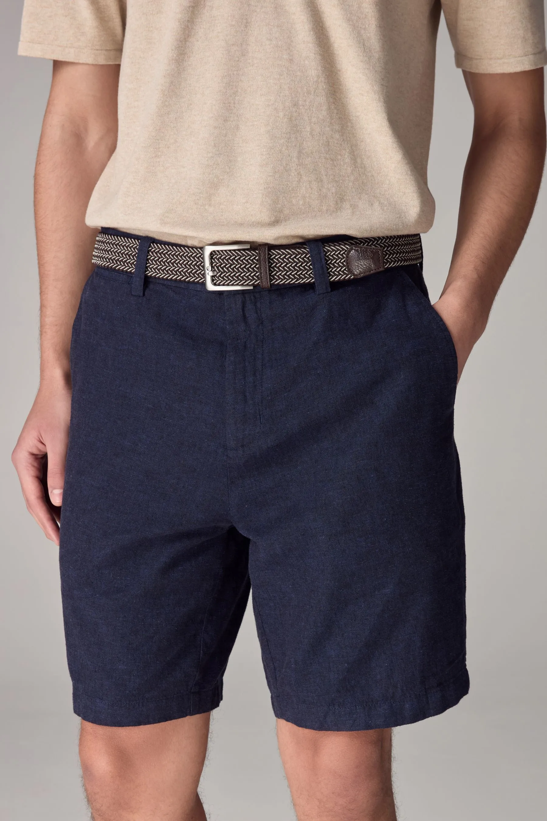 Shorts chino in lino cotone con cintura inclusa