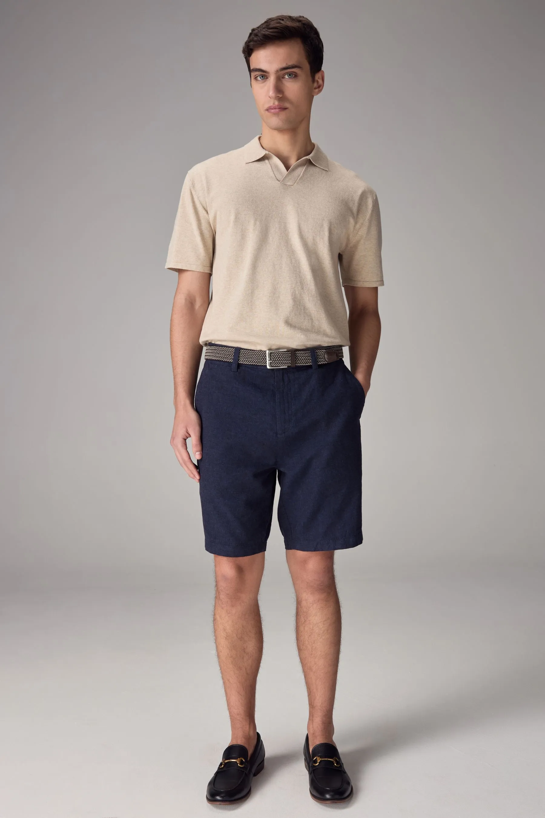 Shorts chino in lino cotone con cintura inclusa