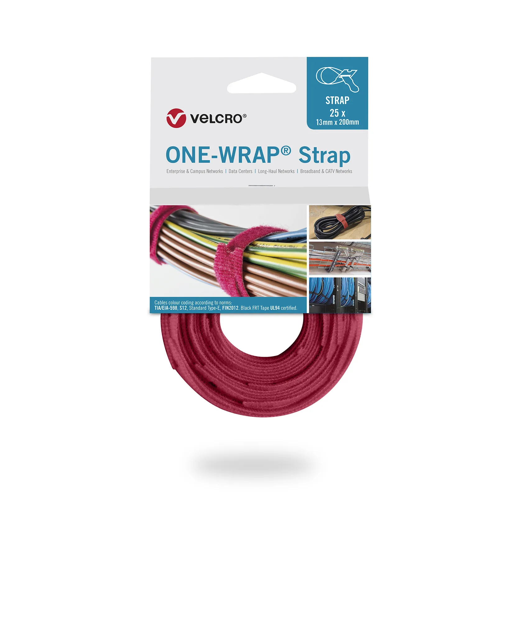 Sistema di fissaggio richiudibile Velcro®, 13mm x 200mm, Rosso