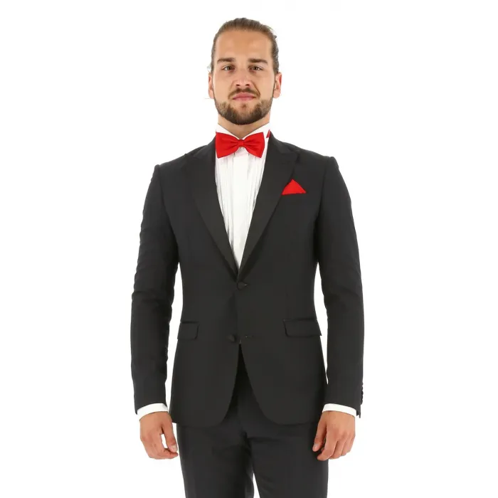 Smoking Henk ter Horst in lana vergine con allacciatura a gancio vestibilità slim fit 2 pezzi Nero