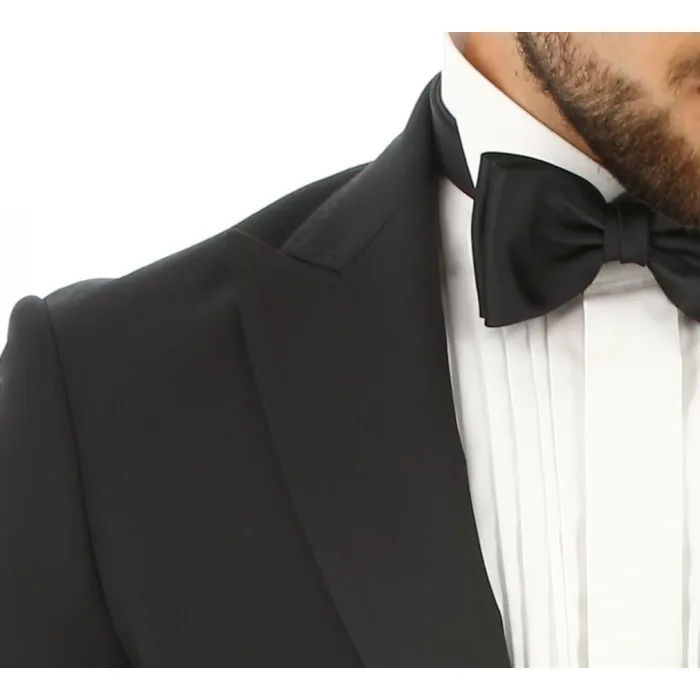 Smoking Henk ter Horst in lana vergine con allacciatura a gancio vestibilità slim fit 2 pezzi Nero
