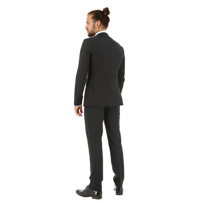 Smoking Henk ter Horst in lana vergine con allacciatura a gancio vestibilità slim fit 2 pezzi Nero
