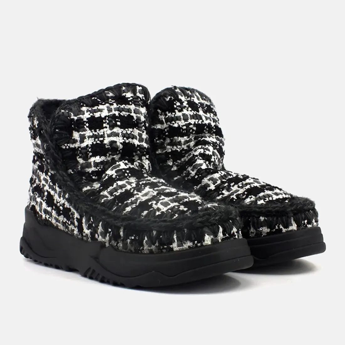 Stivaletto Mou Eskimo Trainer Lurex Tweed nero e bianco