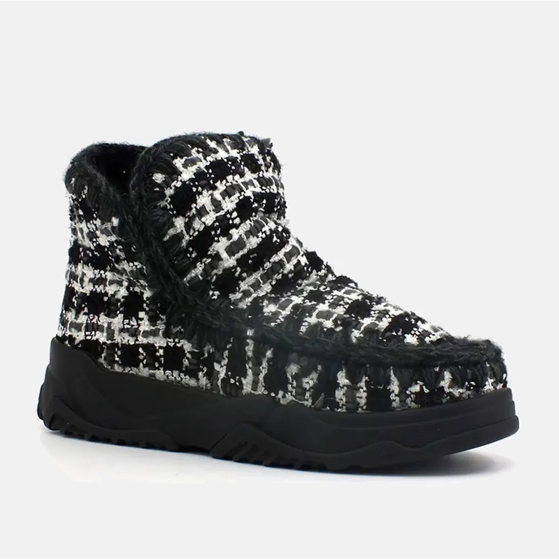Stivaletto Mou Eskimo Trainer Lurex Tweed nero e bianco