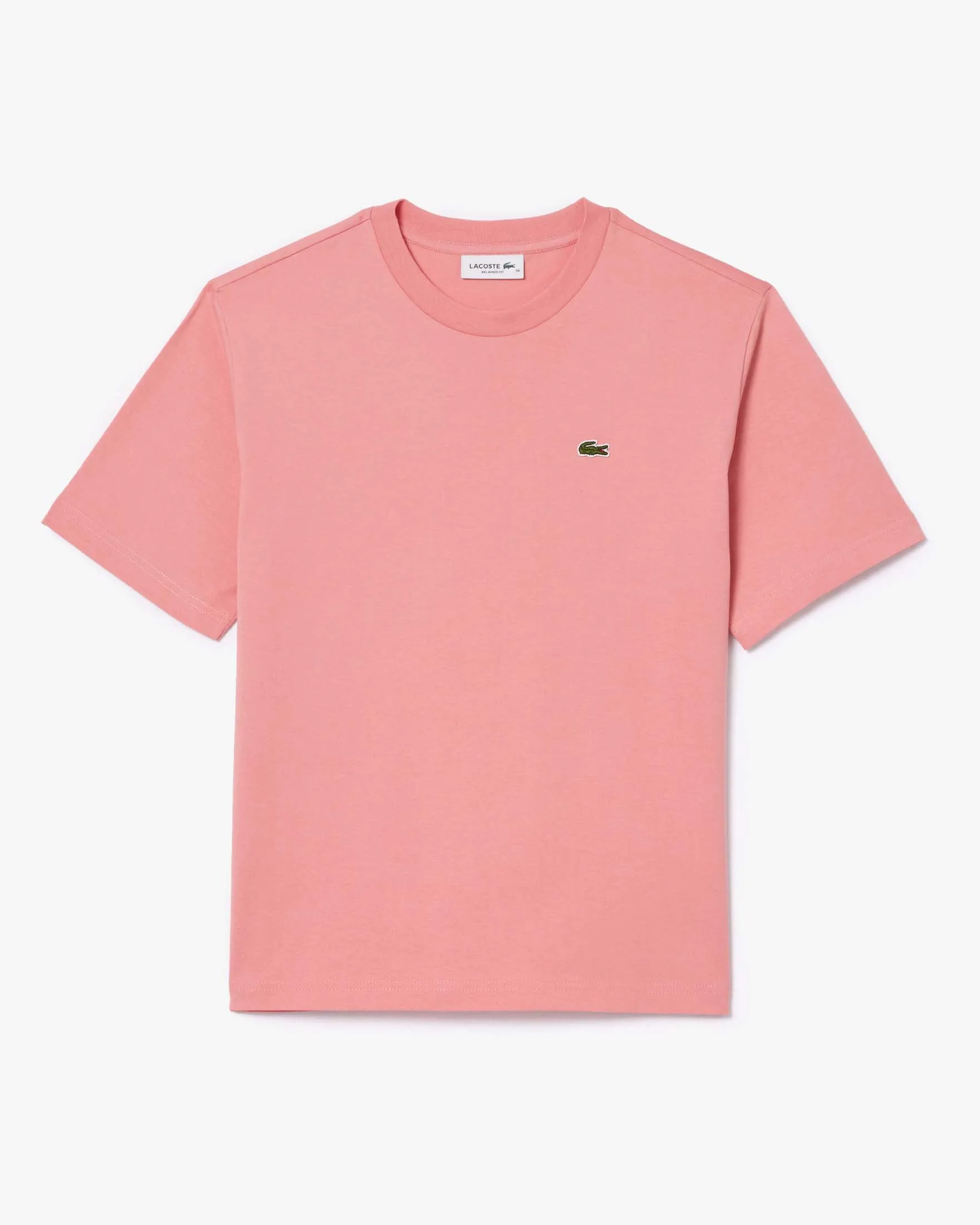 T-shirt boxy rosa antico in cotone con coccodrillo verde ricamato sul petto