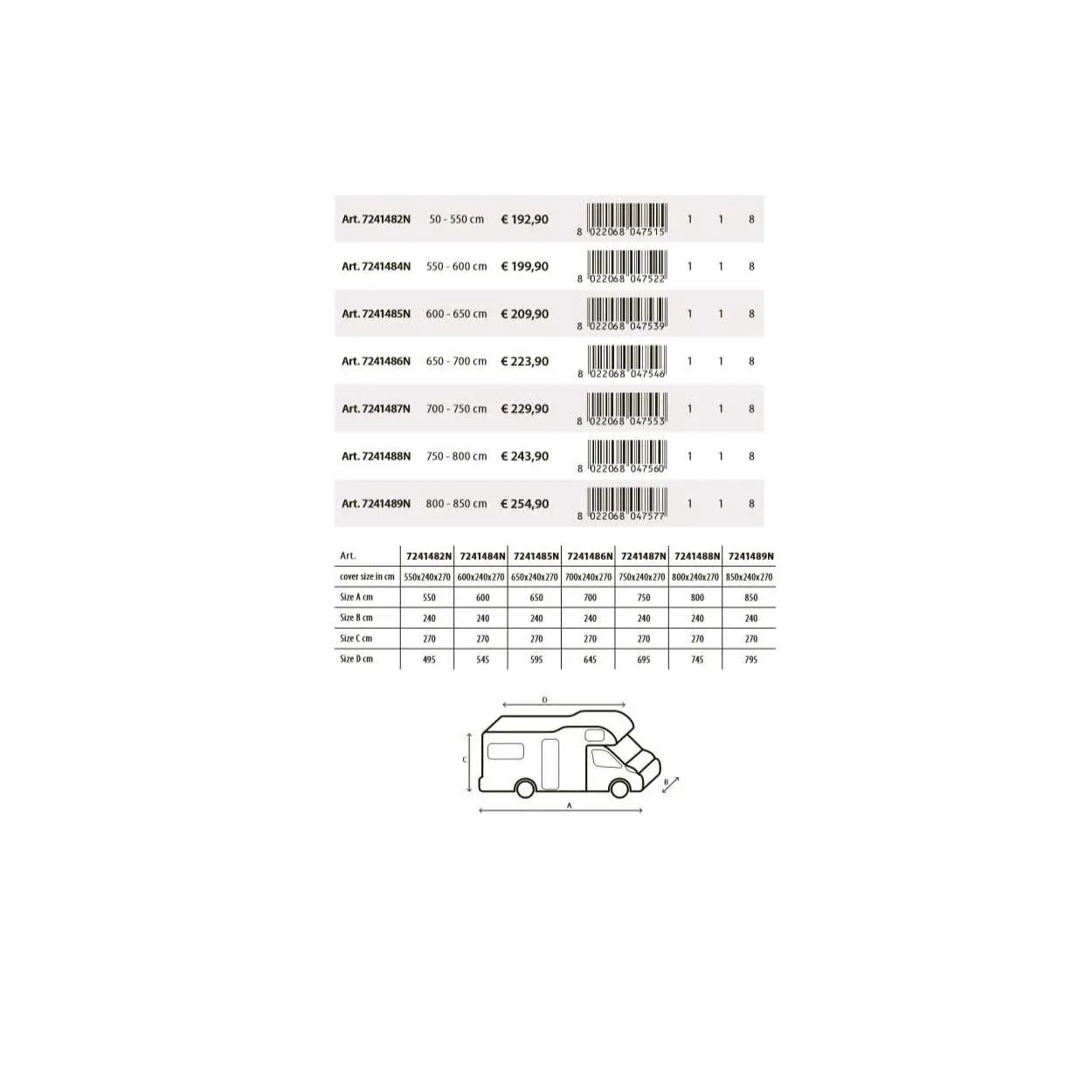 Telo Copertura CAMPER COVER (AL 6 Mesi) Brunner | Misure