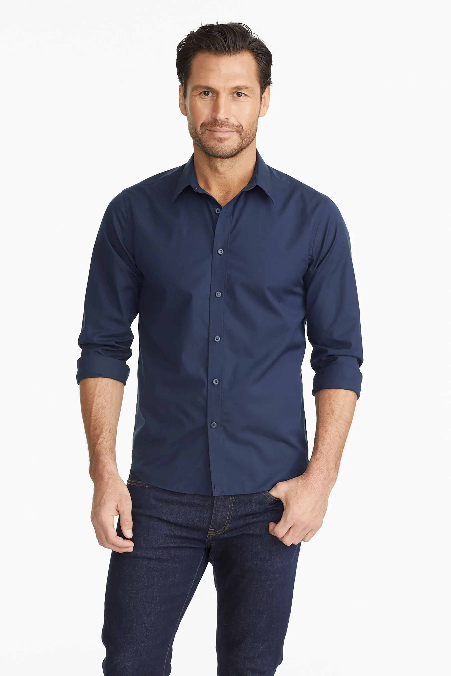 UnTuckIt 100% cotone senza pieghe Relaxed Fit Castello Camicia    