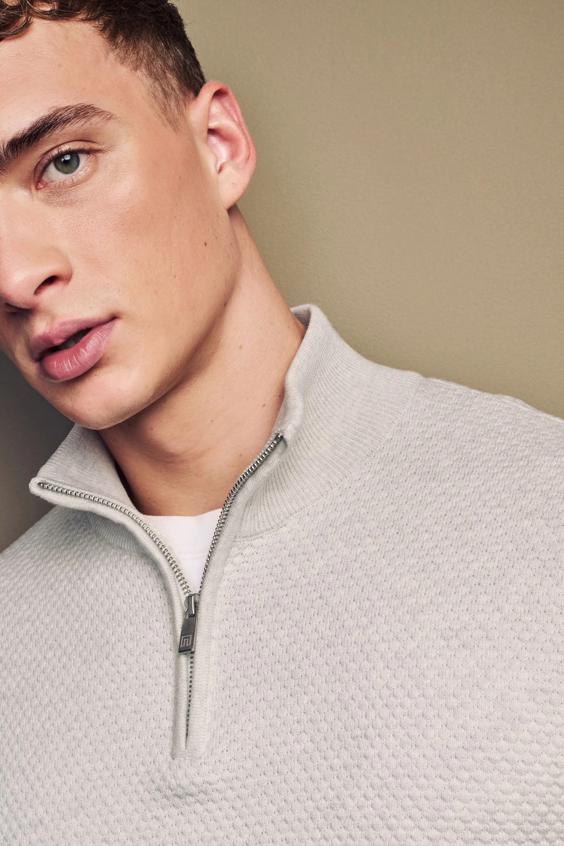 Vestibilità regolare 100% Cotton Premium Zip Neck Maglione    