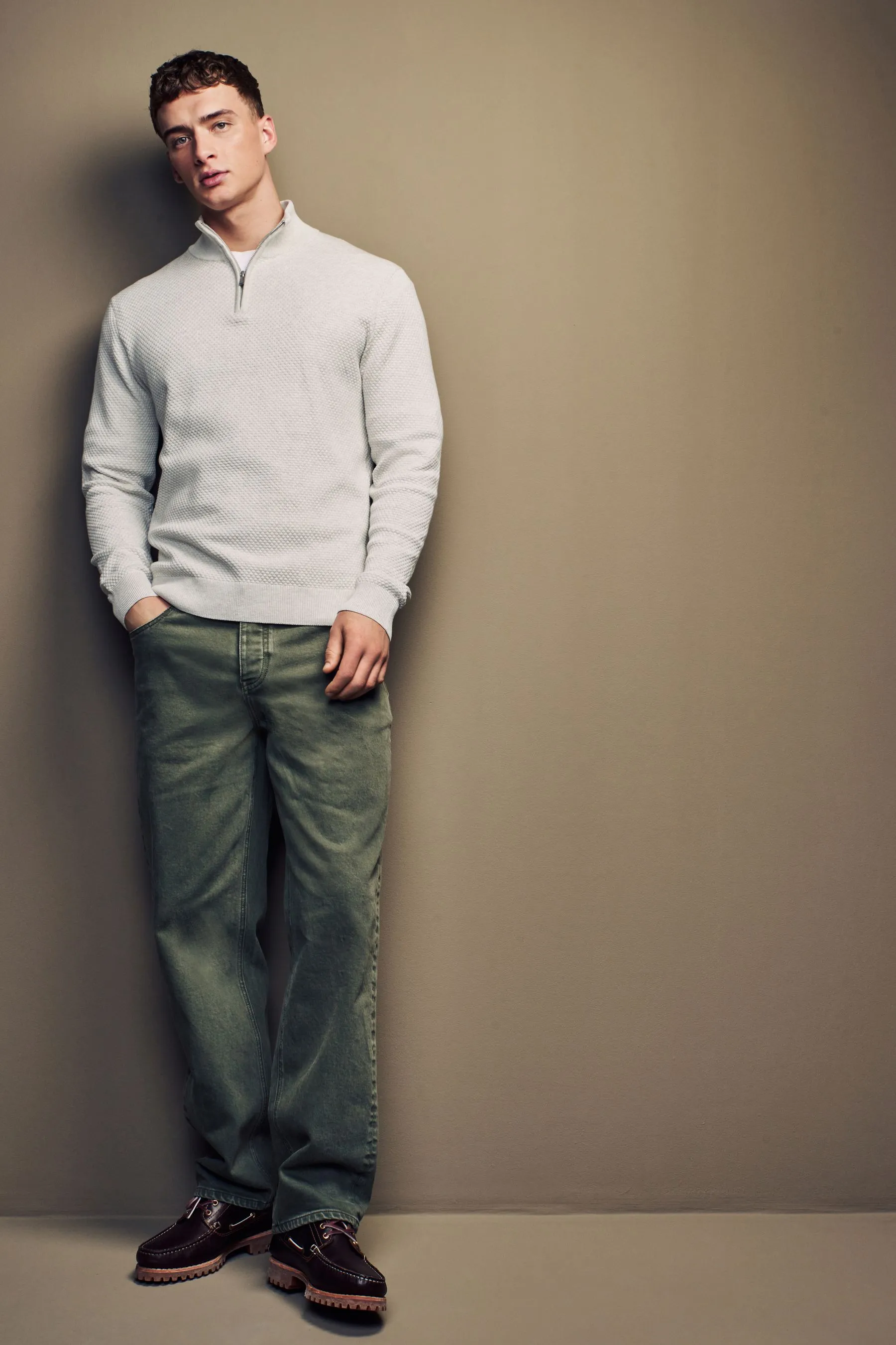 Vestibilità regolare 100% Cotton Premium Zip Neck Maglione    