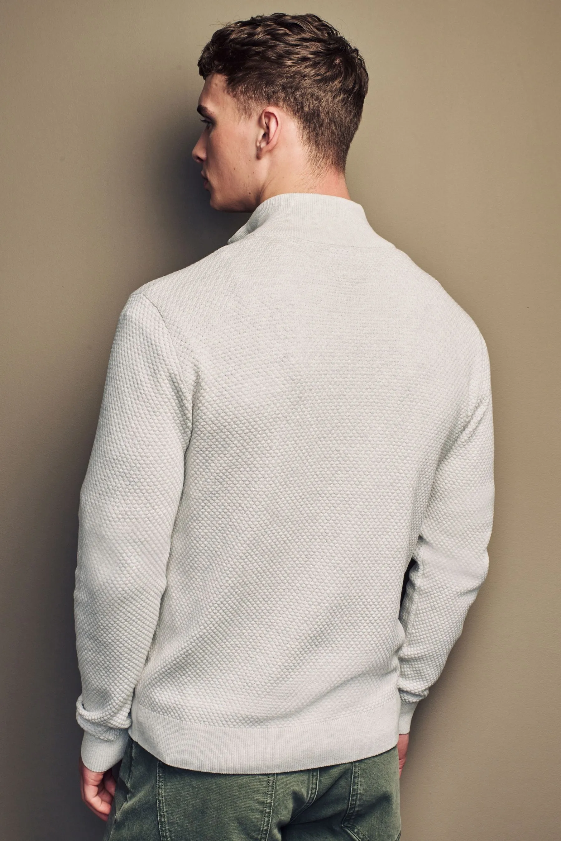 Vestibilità regolare 100% Cotton Premium Zip Neck Maglione    