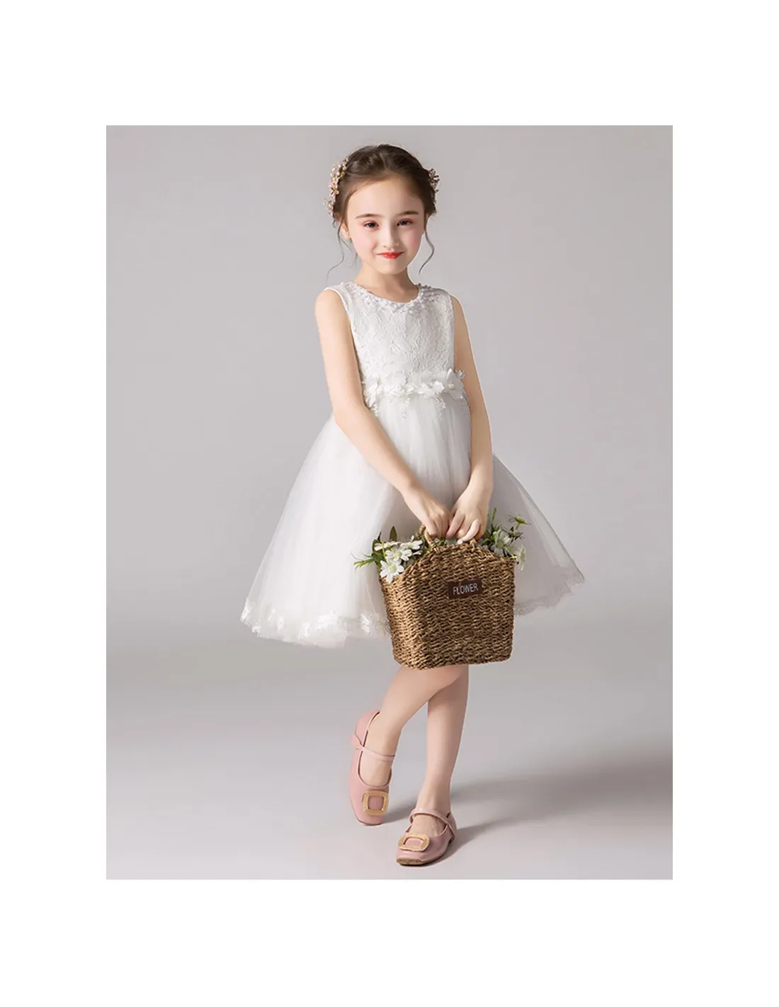 Vestito damina matrimonio in tulle e pizzo disponibile in vari colori