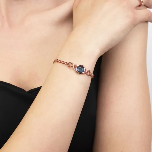 XBR993RZ Bracciale grumetta bronzo placcato oro rosa con intercalare cristallo blu zaffiro    