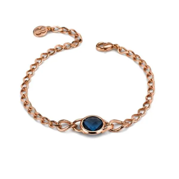 XBR993RZ Bracciale grumetta bronzo placcato oro rosa con intercalare cristallo blu zaffiro    